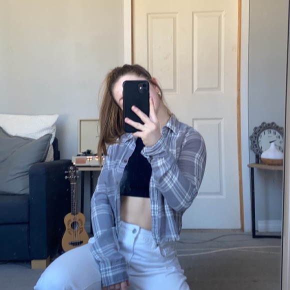 Hollister Grey/White Plaid Button Up Shirt - Picture 7 of 9